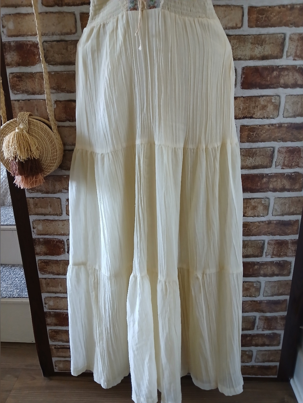 Vintage VICKY VAUGHN Prairie BOHO Cream LACE Summer MAXI Romantic DRESS XS S - Picture 5 of 14